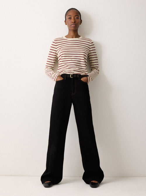 Cotton Stripe Long Sleeve Tee | Leather Red