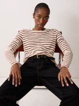 Cotton Stripe Long Sleeve Tee | Leather Red