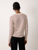 Cotton Stripe Long Sleeve Tee | Leather Red