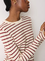 Cotton Stripe Long Sleeve Tee | Leather Red