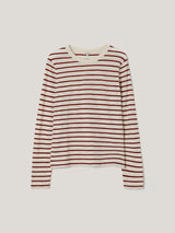 Cotton Stripe Long Sleeve Tee | Leather Red