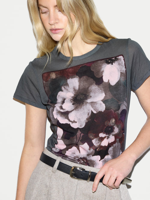 Antique Floral Print T-shirt | Grey