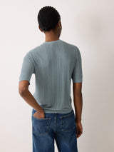 Fine Pointelle Cable T-shirt | Blue