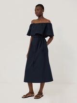 Off The Shoulder Poplin Dress | Navy