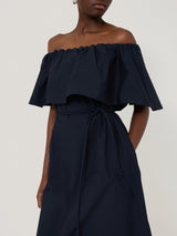 Off The Shoulder Poplin Dress | Navy
