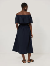 Off The Shoulder Poplin Dress | Navy