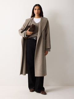 Double Faced Shawl Midi Coat | Taupe