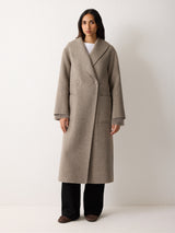 Double Faced Shawl Midi Coat | Taupe