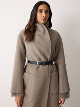 Double Faced Shawl Midi Coat | Taupe