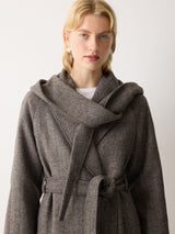 Herringbone Hooded Wrap Coat | Brown