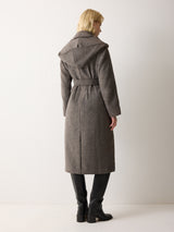 Herringbone Hooded Wrap Coat | Brown