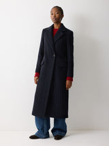 Chalk Stripe Maxi City Coat | Navy