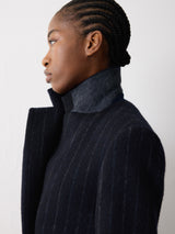 Chalk Stripe Maxi City Coat | Navy