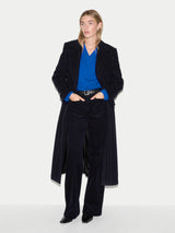 Chalk Stripe Maxi City Coat | Navy