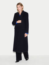 Chalk Stripe Maxi City Coat | Navy