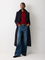 Chalk Stripe Maxi City Coat | Navy