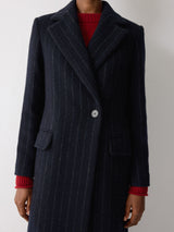 Chalk Stripe Maxi City Coat | Navy