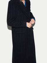 Chalk Stripe Maxi City Coat | Navy