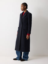 Chalk Stripe Maxi City Coat | Navy