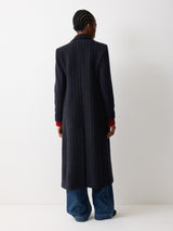 Chalk Stripe Maxi City Coat | Navy