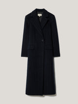 Chalk Stripe Maxi City Coat | Navy