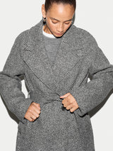 Herringbone Wool Belted Coat | Black