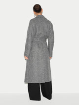 Herringbone Wool Belted Coat | Black