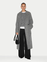 Herringbone Wool Belted Coat | Black