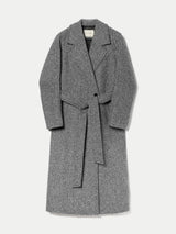 Herringbone Wool Belted Coat | Black