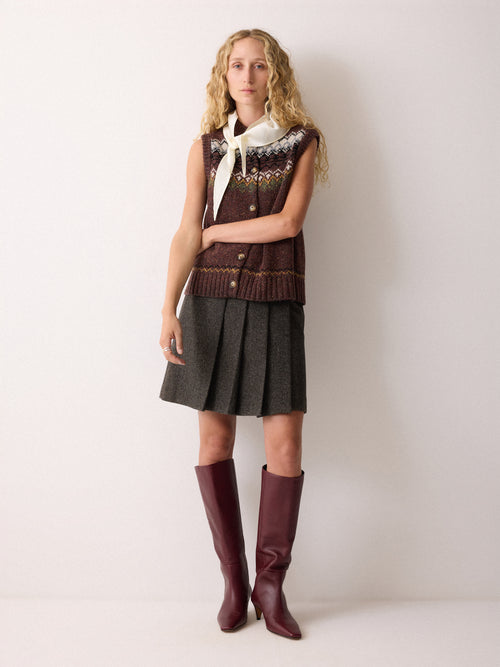 Wool Twill Mini Skirt | Brown