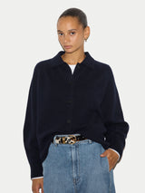 Wool Cashmere Collar Cardigan | Navy