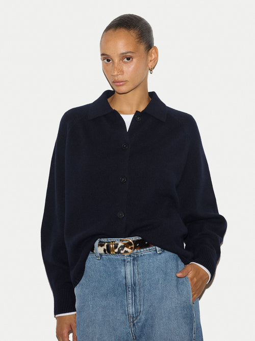 Wool Cashmere Collar Cardigan | Navy