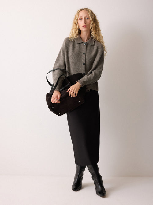 Wool Blend Collar Cardigan | Taupe