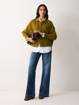 Wool Blend Collar Cardigan | Green