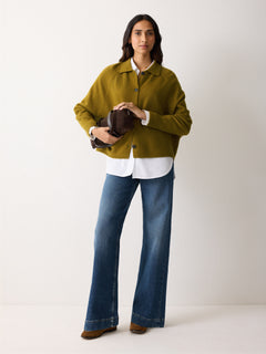 Wool Blend Collar Cardigan | Green