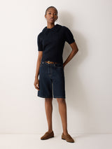 Cable Knit Collar T-Shirt | Navy