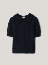 Cable Knit Collar T-Shirt | Navy