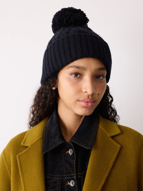 Cable Pom Hat | Navy