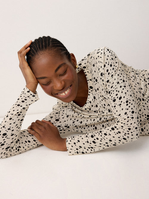 Polka Dot Long Sleeve Top | Ivory