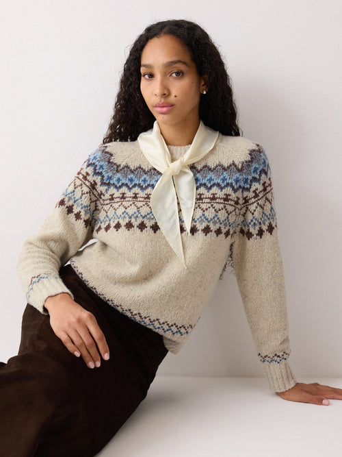Fairisle Silk Scarf Jumper | Beige