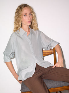 Silk Habotai Classic Shirt | Grey