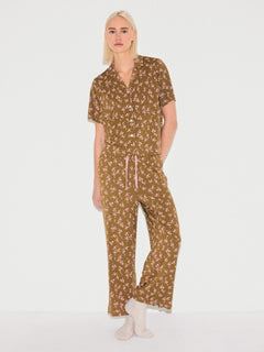 Swirl Posy Cropped Pyjama | BROWN