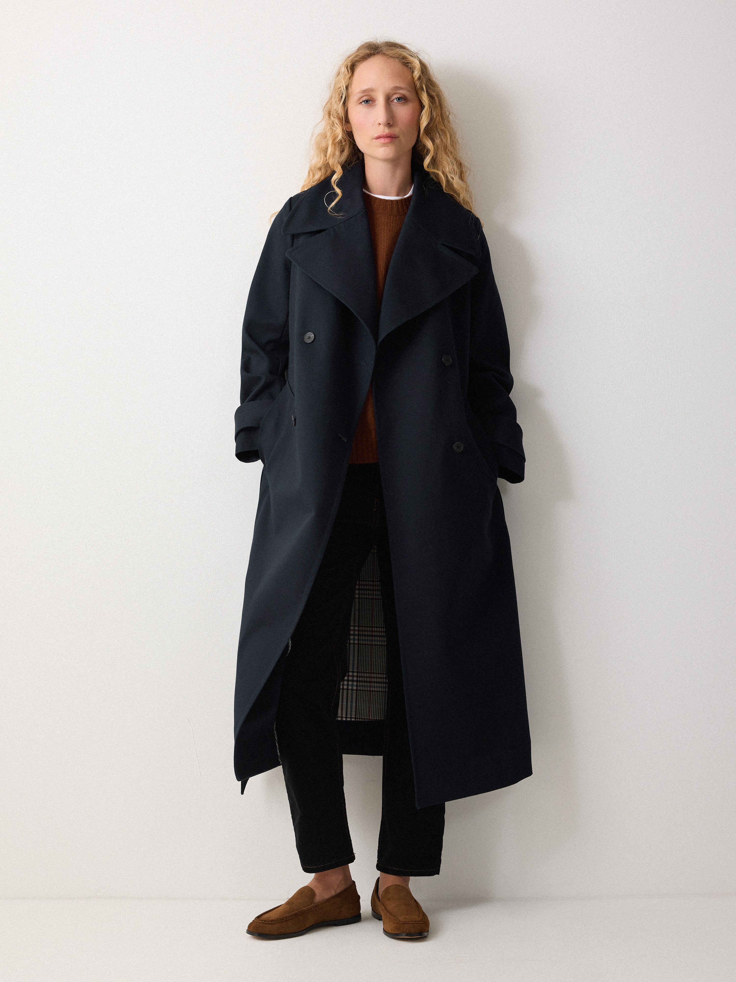 Bonded Cotton Trench Coat | Navy – Jigsaw