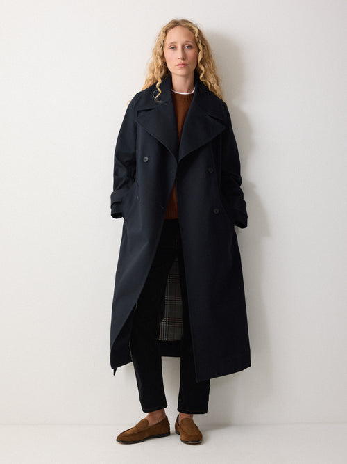 Bonded Cotton Trench Coat | Navy