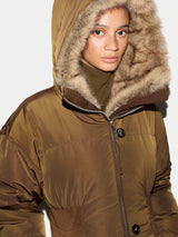 Hooded Faux Fur Maxi Puffer | Khaki