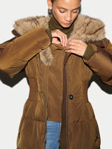 Hooded Faux Fur Maxi Puffer | Khaki