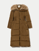 Hooded Faux Fur Maxi Puffer | Khaki