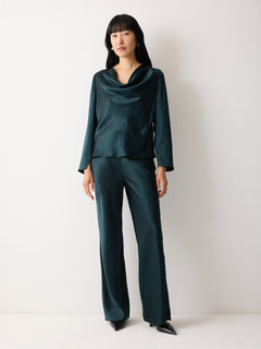Draped Neck Long Sleeve Top | Green