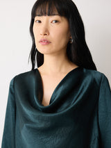 Draped Neck Long Sleeve Top | Green
