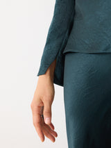 Draped Neck Long Sleeve Top | Green